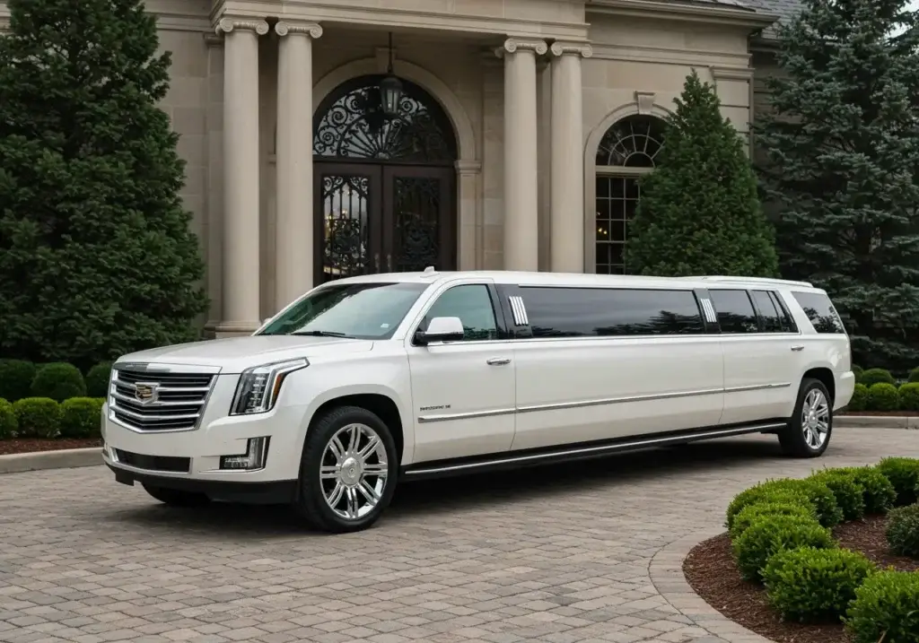 White Cadillac Escalade Limousine for Weddings